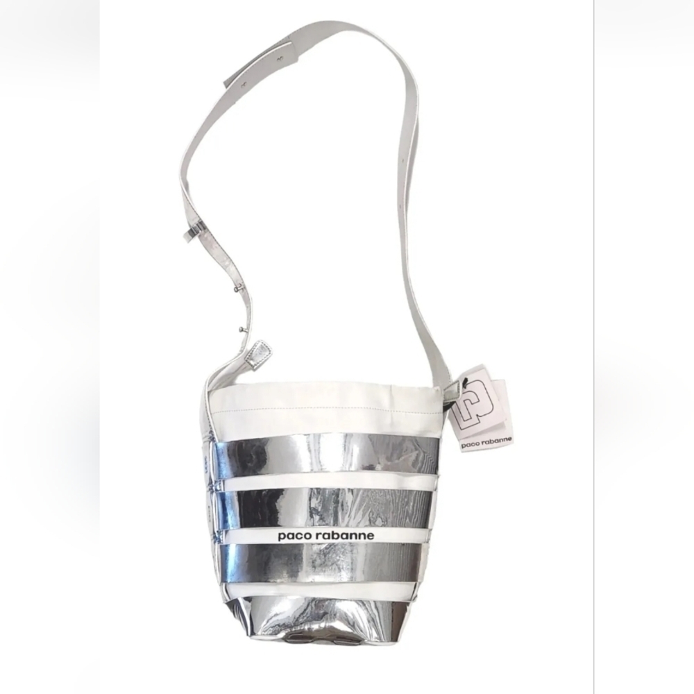 $980 Paco Rabanne Metallic Mirror Cage Faux Leather Large Hobo Bag NWT